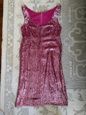 Pink Sequin Vintage Dress - Sleeveless, Zip Closure and Lined